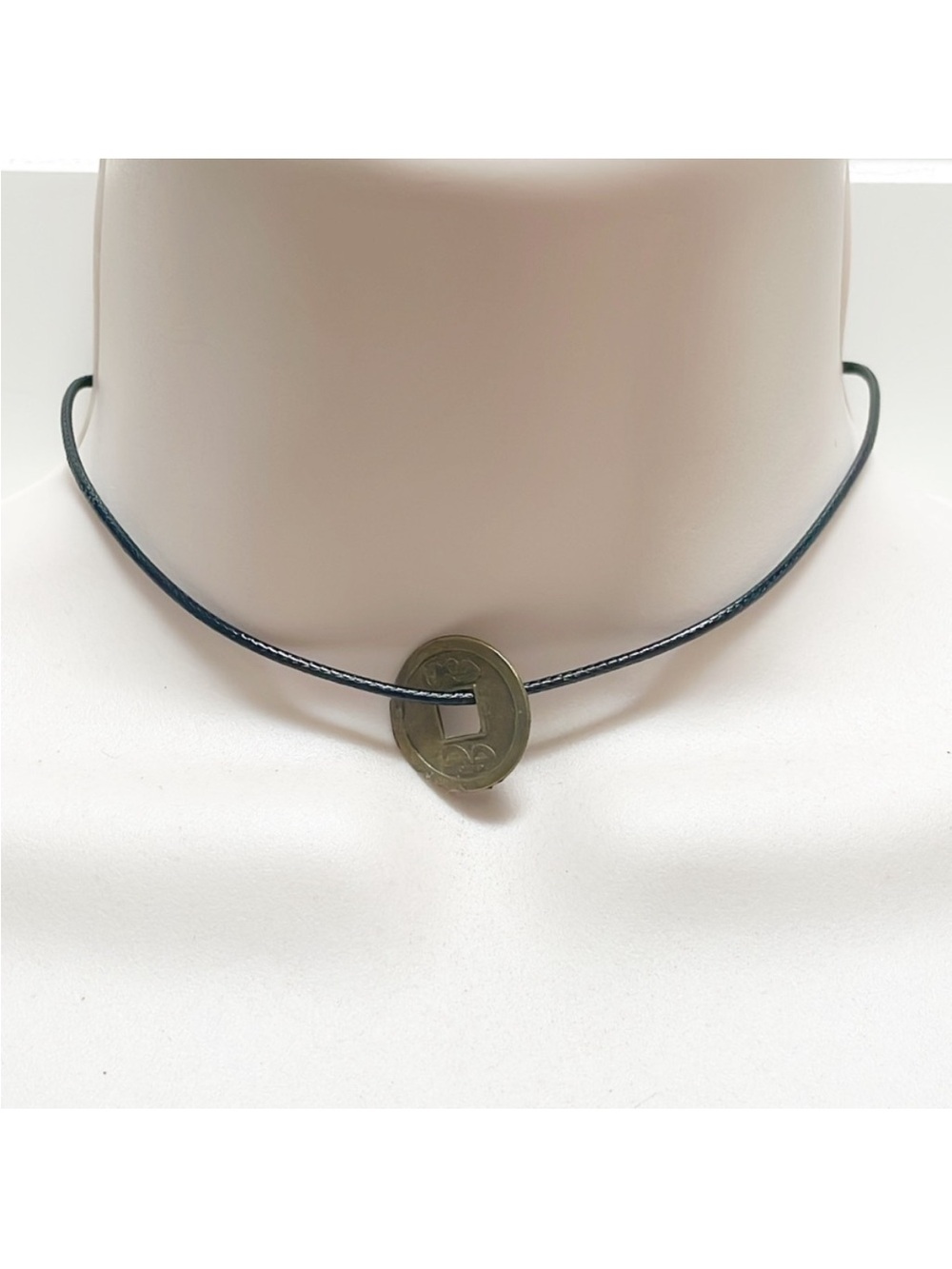 Handmade Asian coin medallion black adjustable length choker necklace